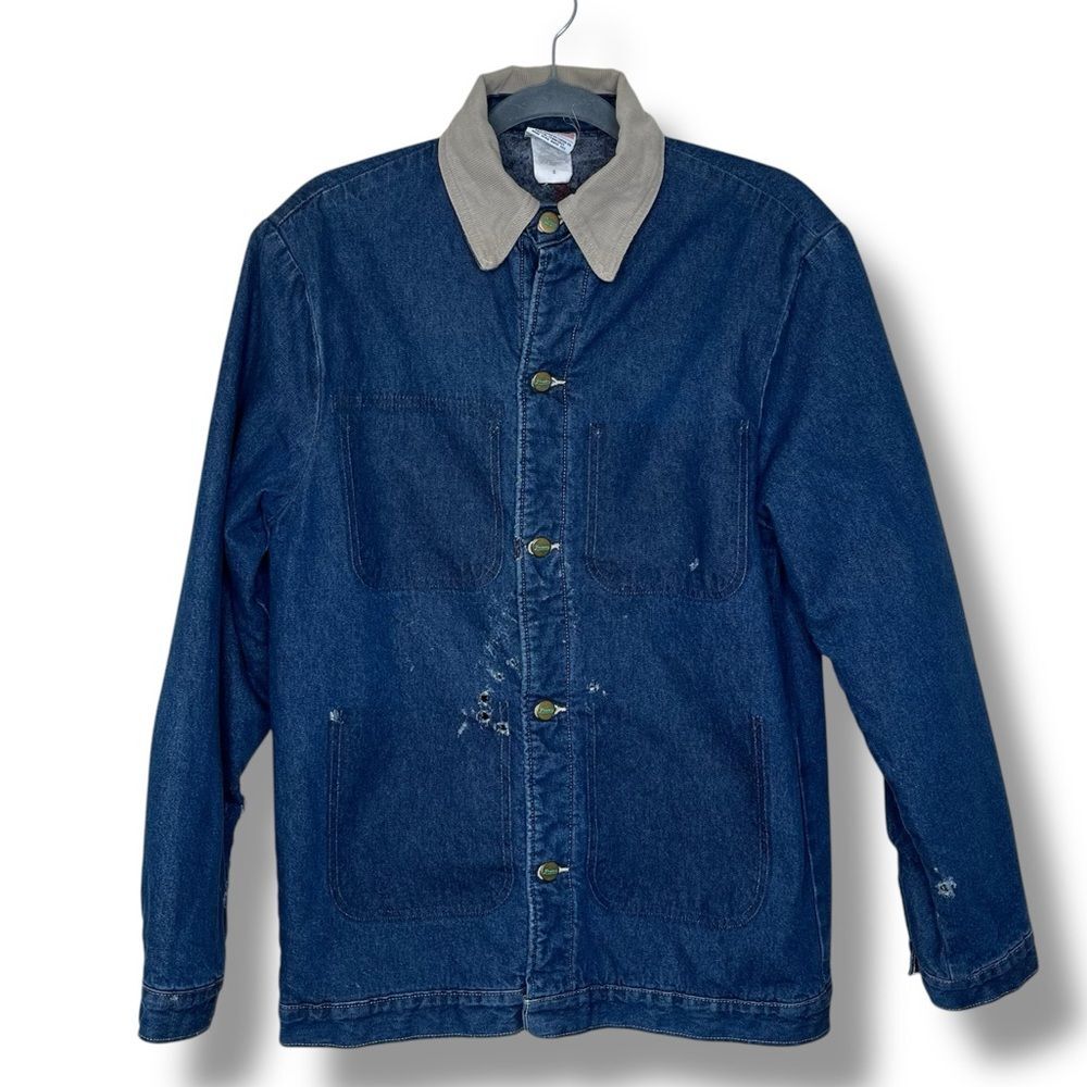 Vintage Pointer Blanket Lined Denim Barn Coat Chore Jacket THRASHED Men Small